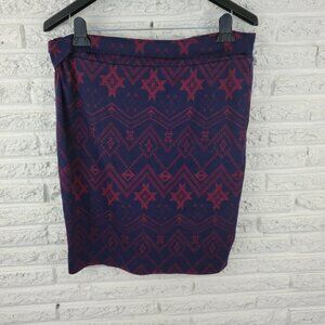 LuLaRoe Plus Size 3XL Red Blue Geometric Tribal Pencil Skirt Draped GEO70E